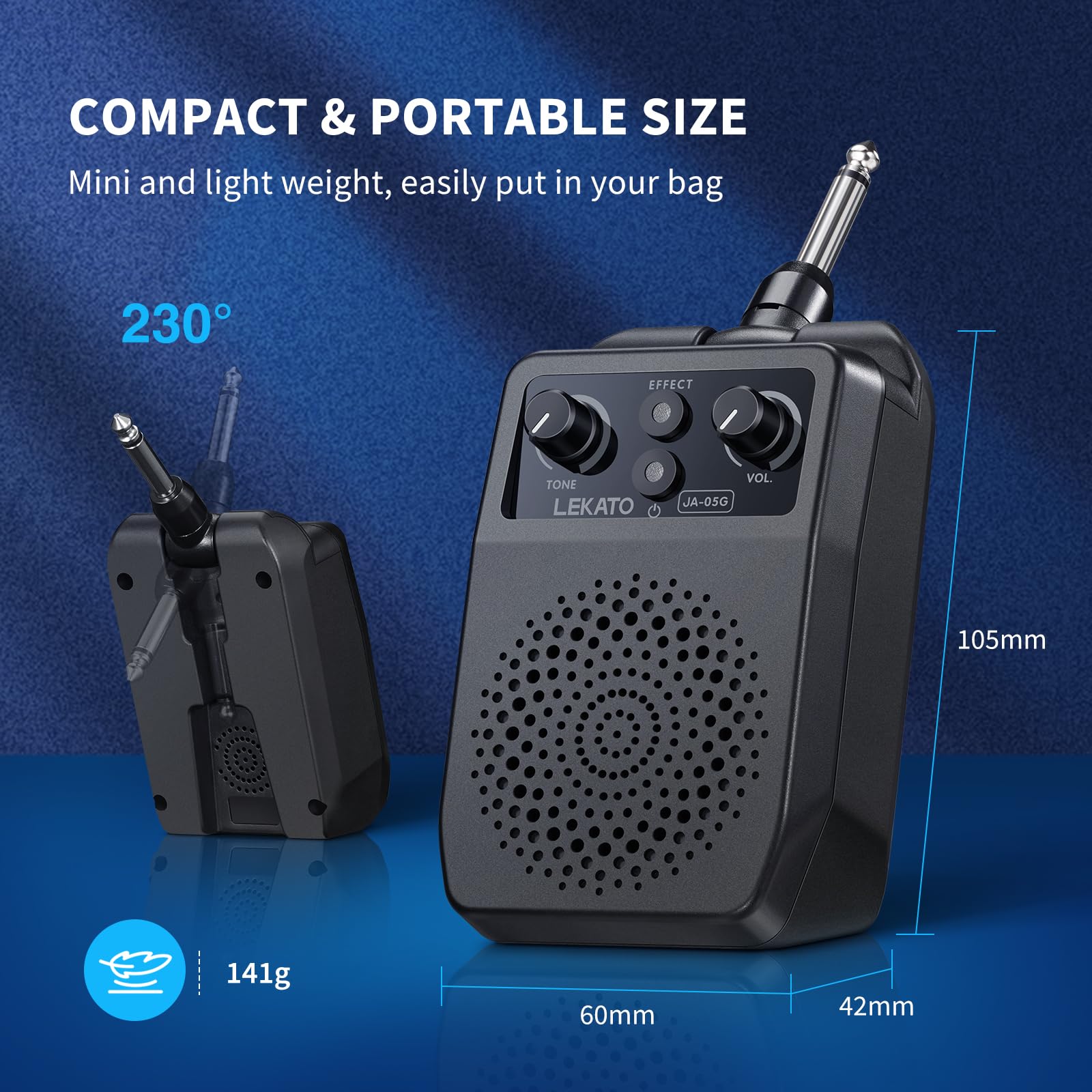 LEKATO mini amp playing from phone via Bluetooth, seamless play-along benefit