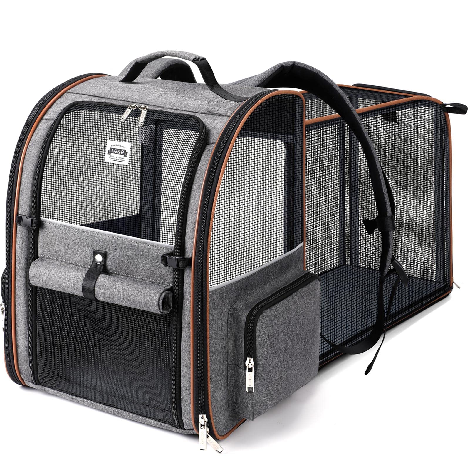 Lekebobor front view with full front opening showing easy pet access and comfort