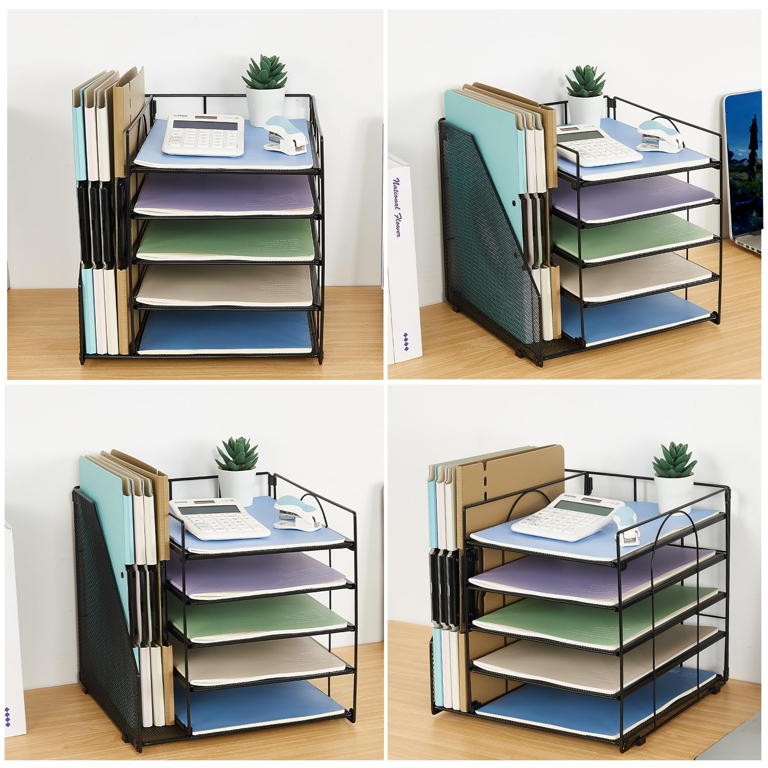LEKETREE organizer next to A4 paper showing size fit and space-saving vertical design