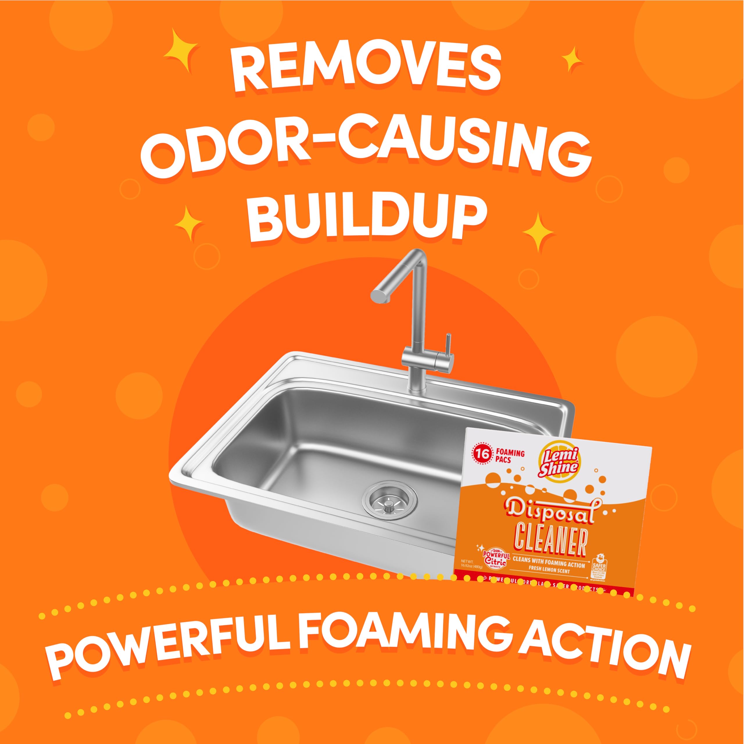 Lemi Shine foaming in a garbage disposal demonstrating residue-lifting action