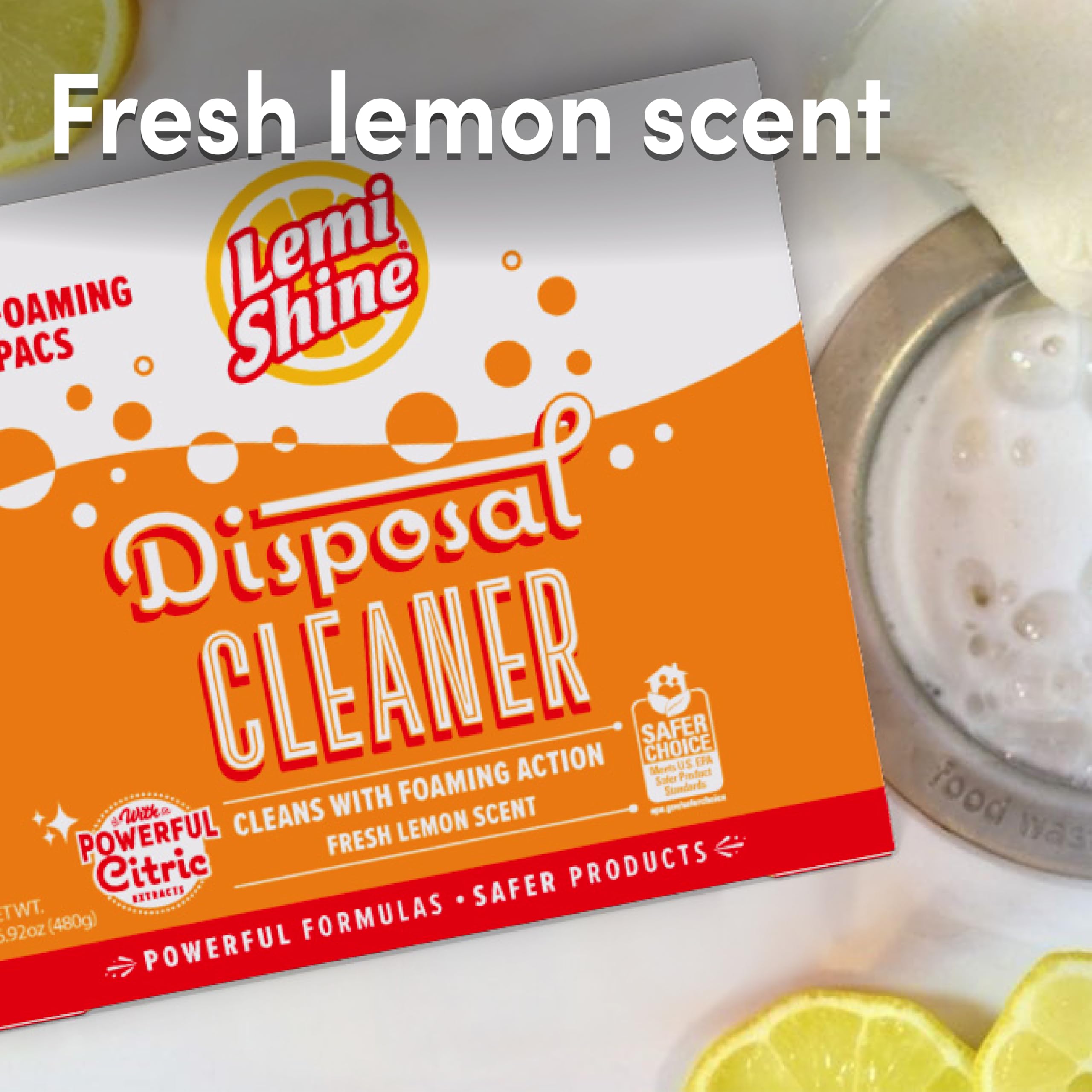 Pouring Lemi Shine into disposal to show correct application and simple maintenance