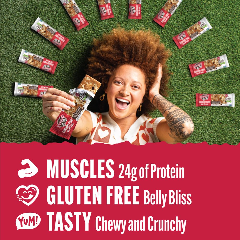 Lenny & Larry's unwrapped bar close-up highlighting chewy texture benefit