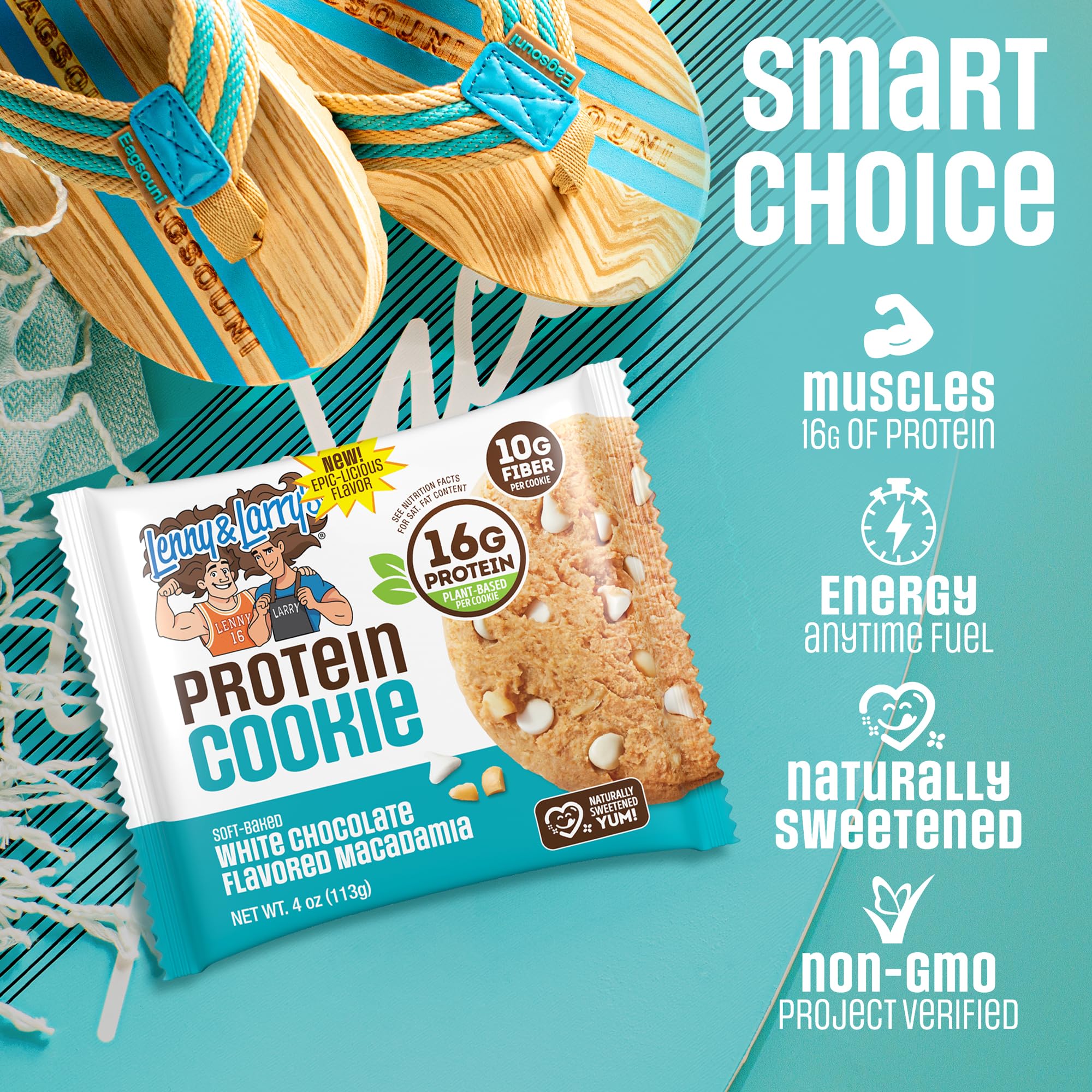 Lenny & Larry's nutrition label close-up showing 16g protein and ingredient transparency