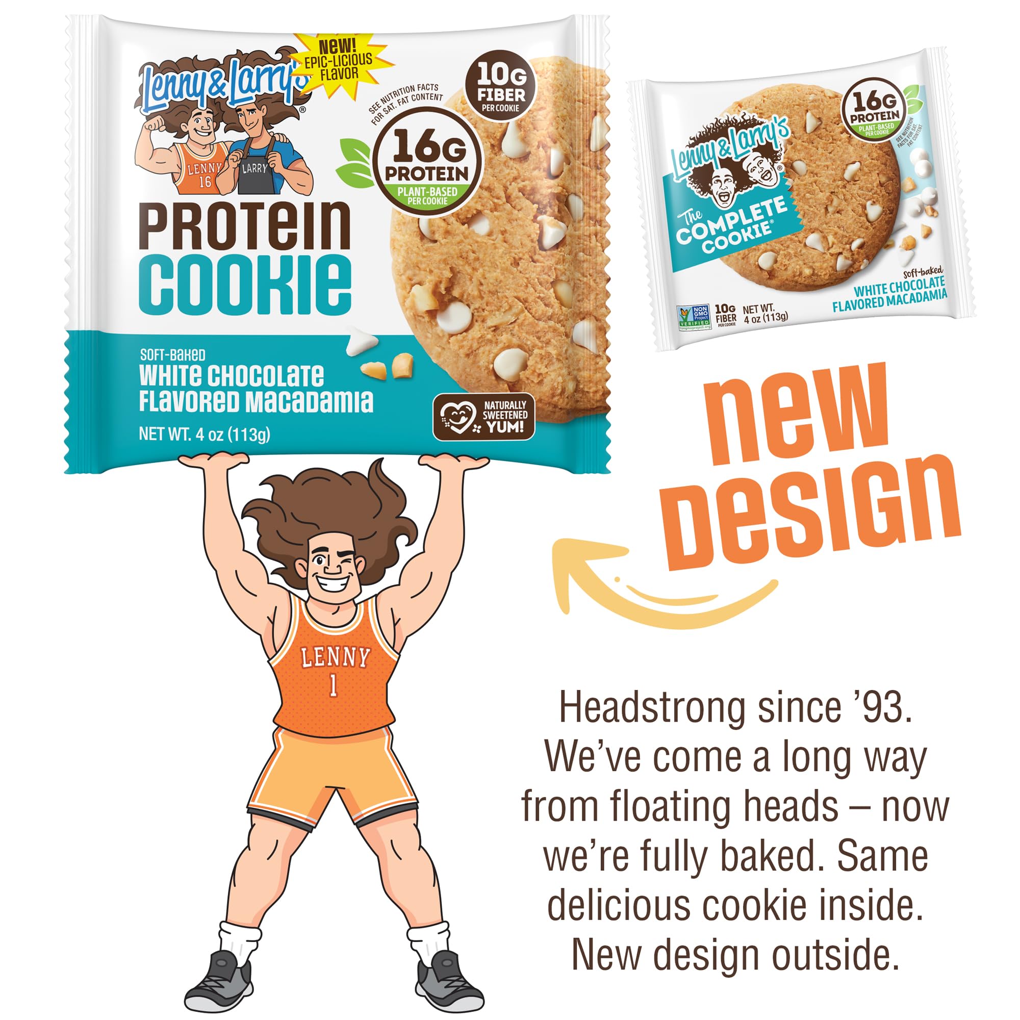 Lenny & Larry's open cookie displaying soft-baked interior and dense protein-rich crumb