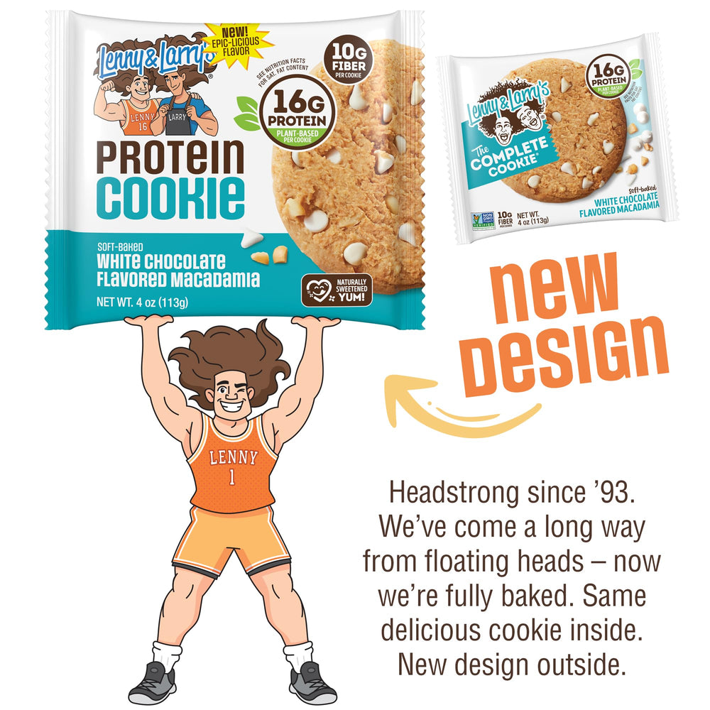 Lenny & Larry's open cookie displaying soft-baked interior and dense protein-rich crumb
