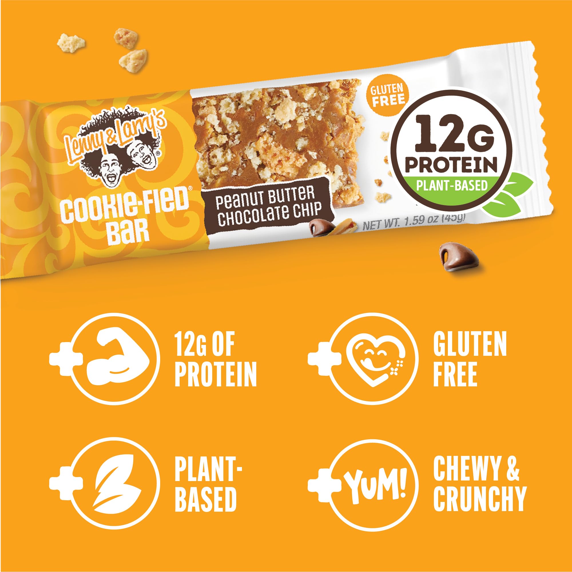 Lenny & Larry's close-up texture highlight showing chewy bar and crunch