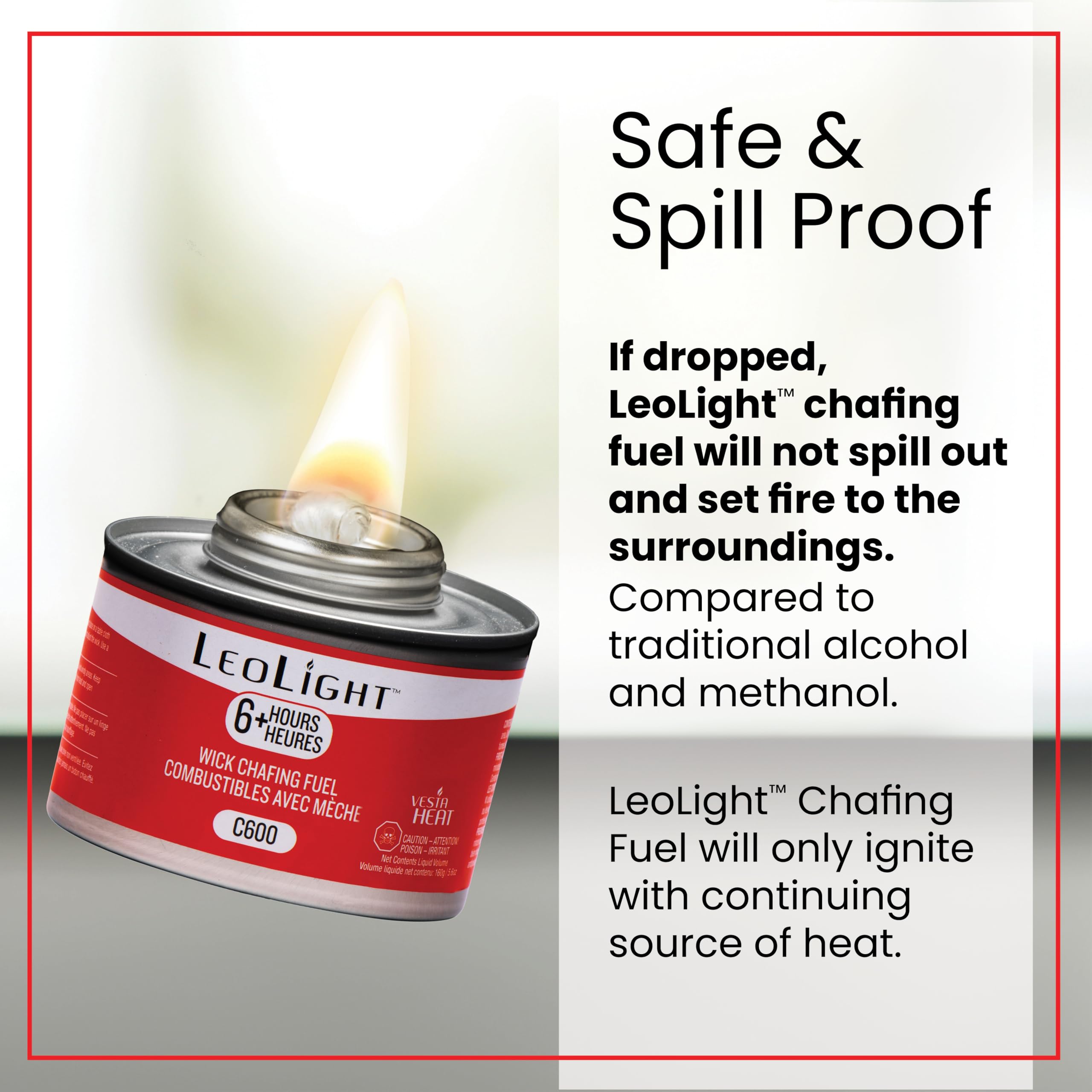 LEOLIGHT cans placed in chafing dish holder keeping food warm