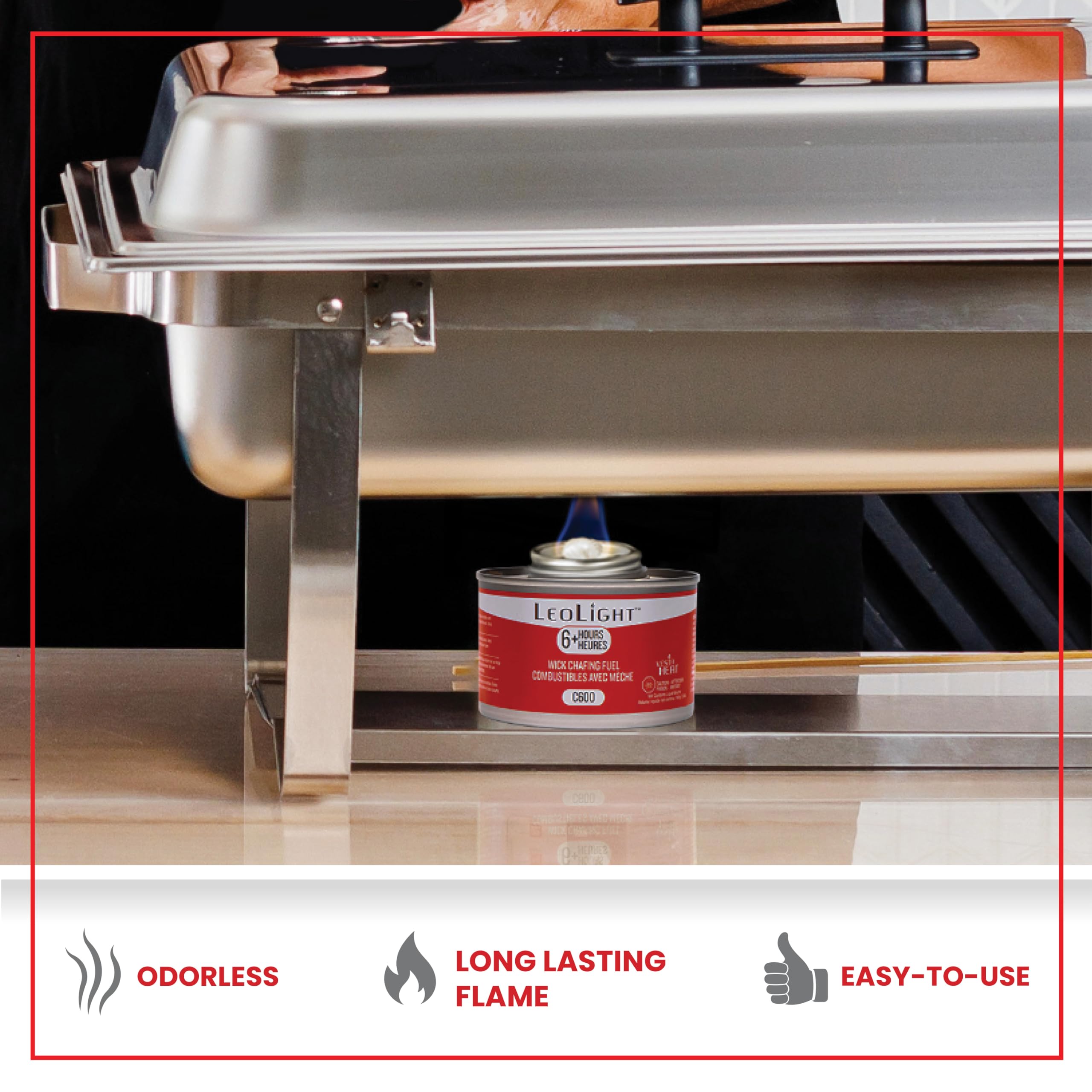 LEOLIGHT label showing burn time and product specifications