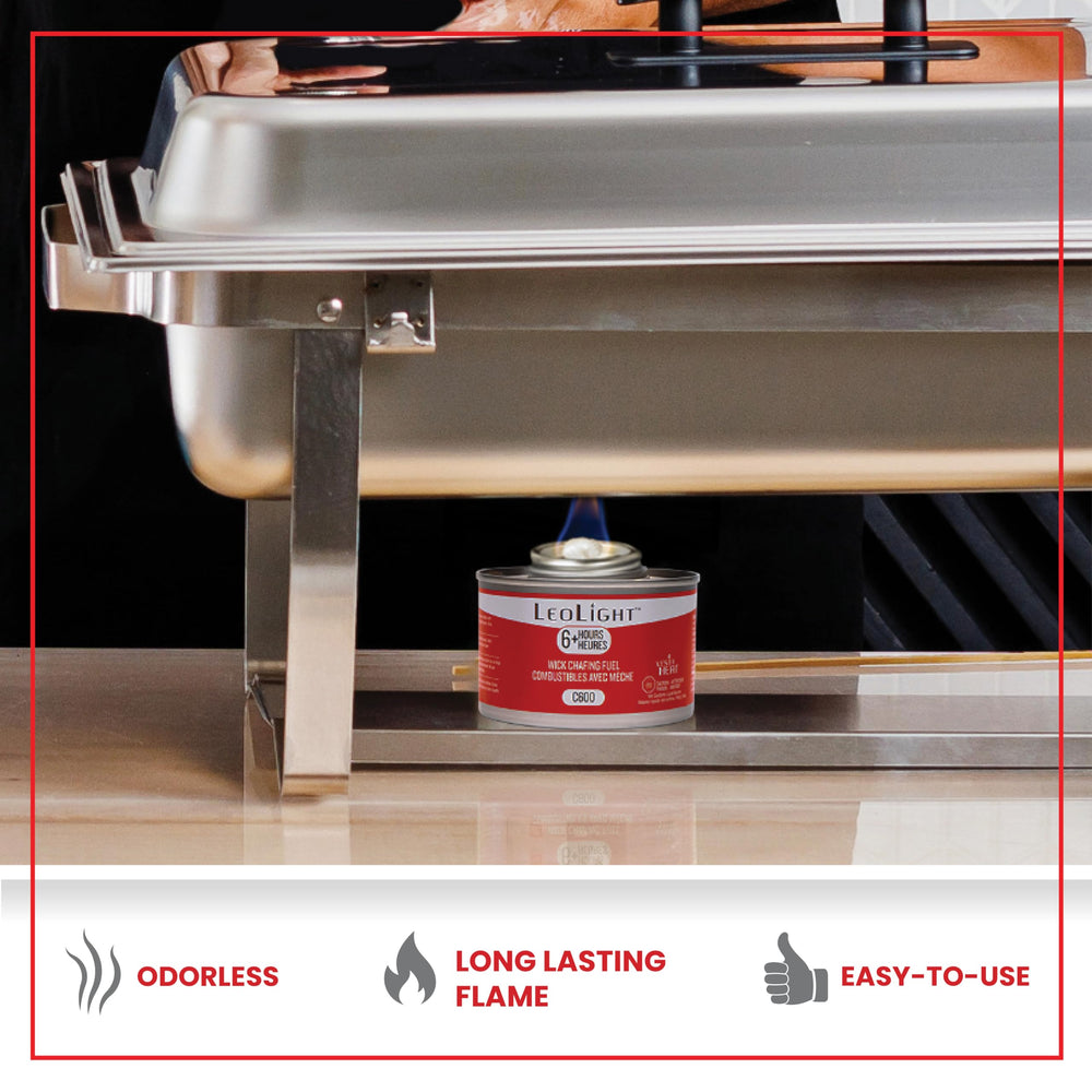 LEOLIGHT label showing burn time and product specifications