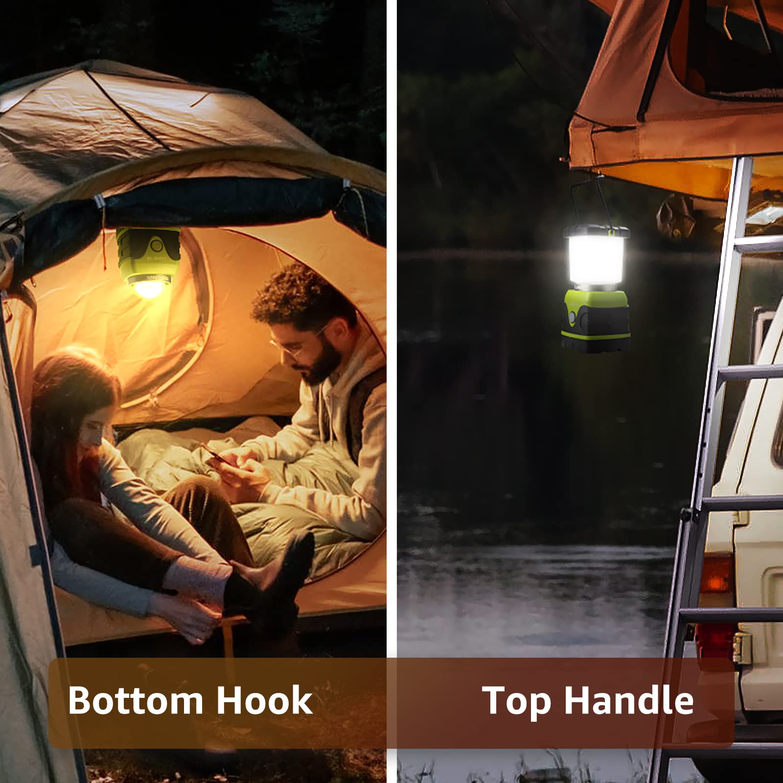 Lepro hanging in tent to illuminate campsite for hands-free convenience