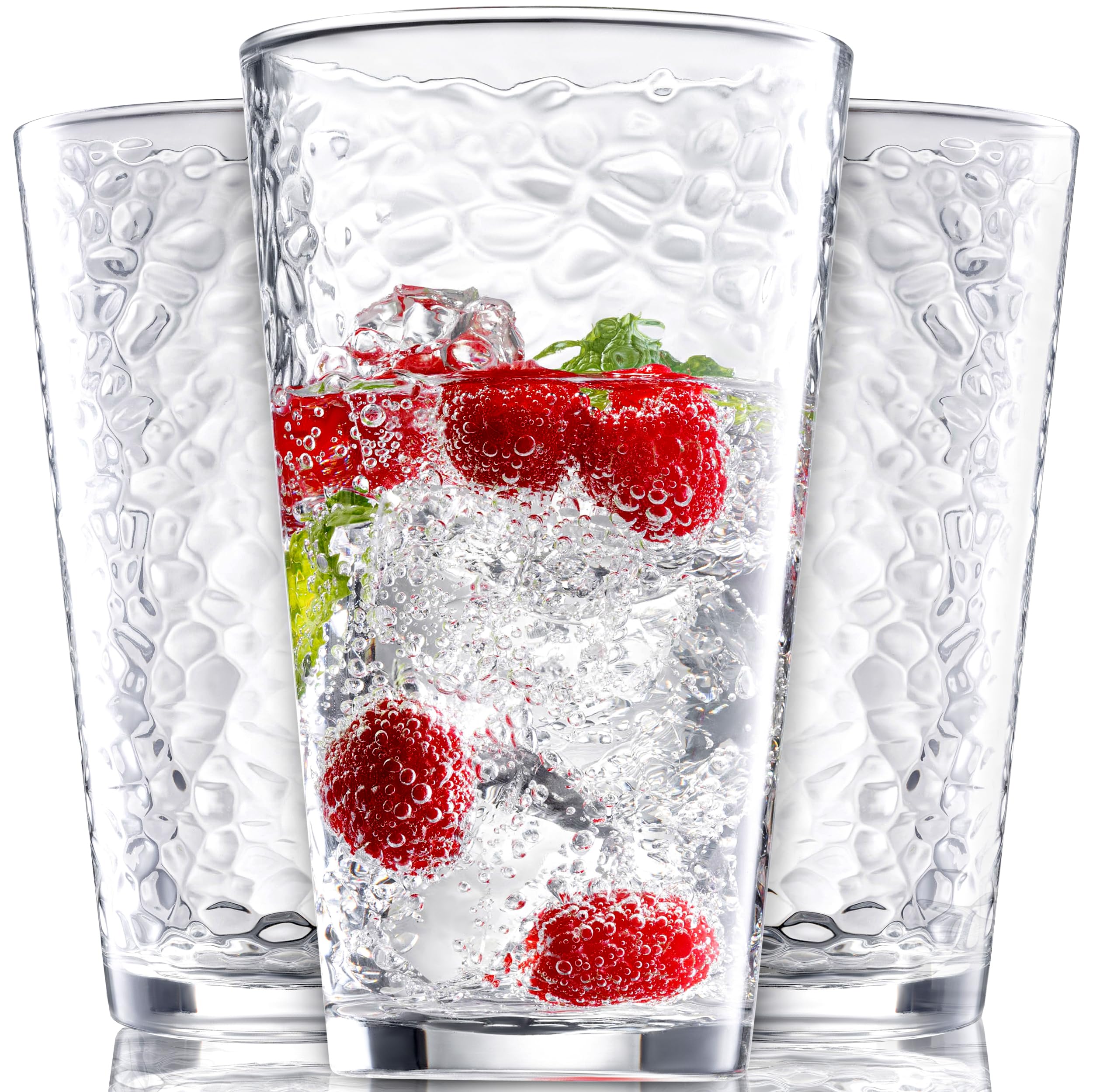 Le'raze hammered glass cups front view showing set of ten and elegant benefit
