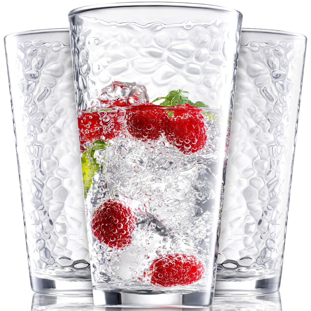 Le'raze hammered glass cups front view showing set of ten and elegant benefit