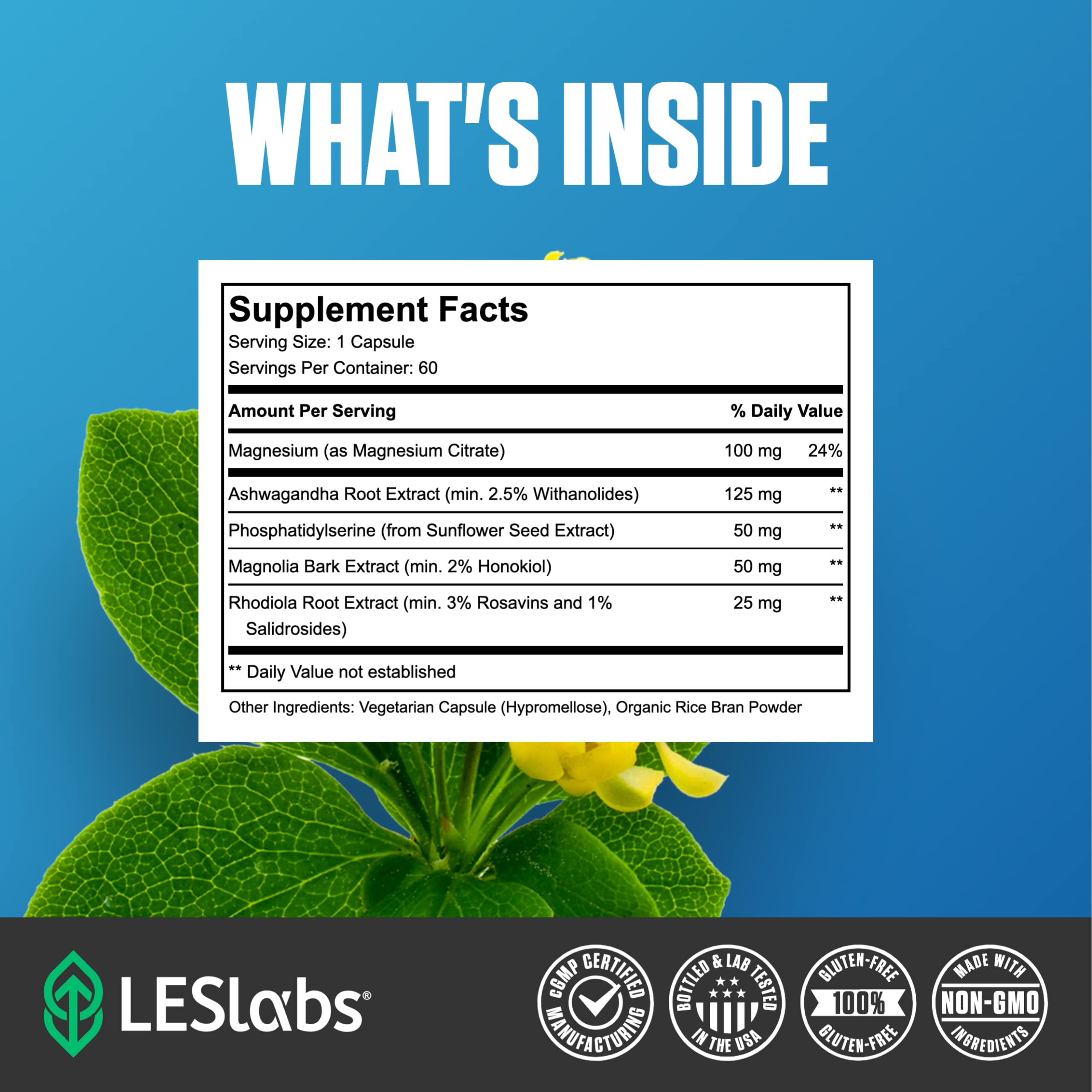 LES Labs supplement facts label image showing ingredient list and quality manufacturing