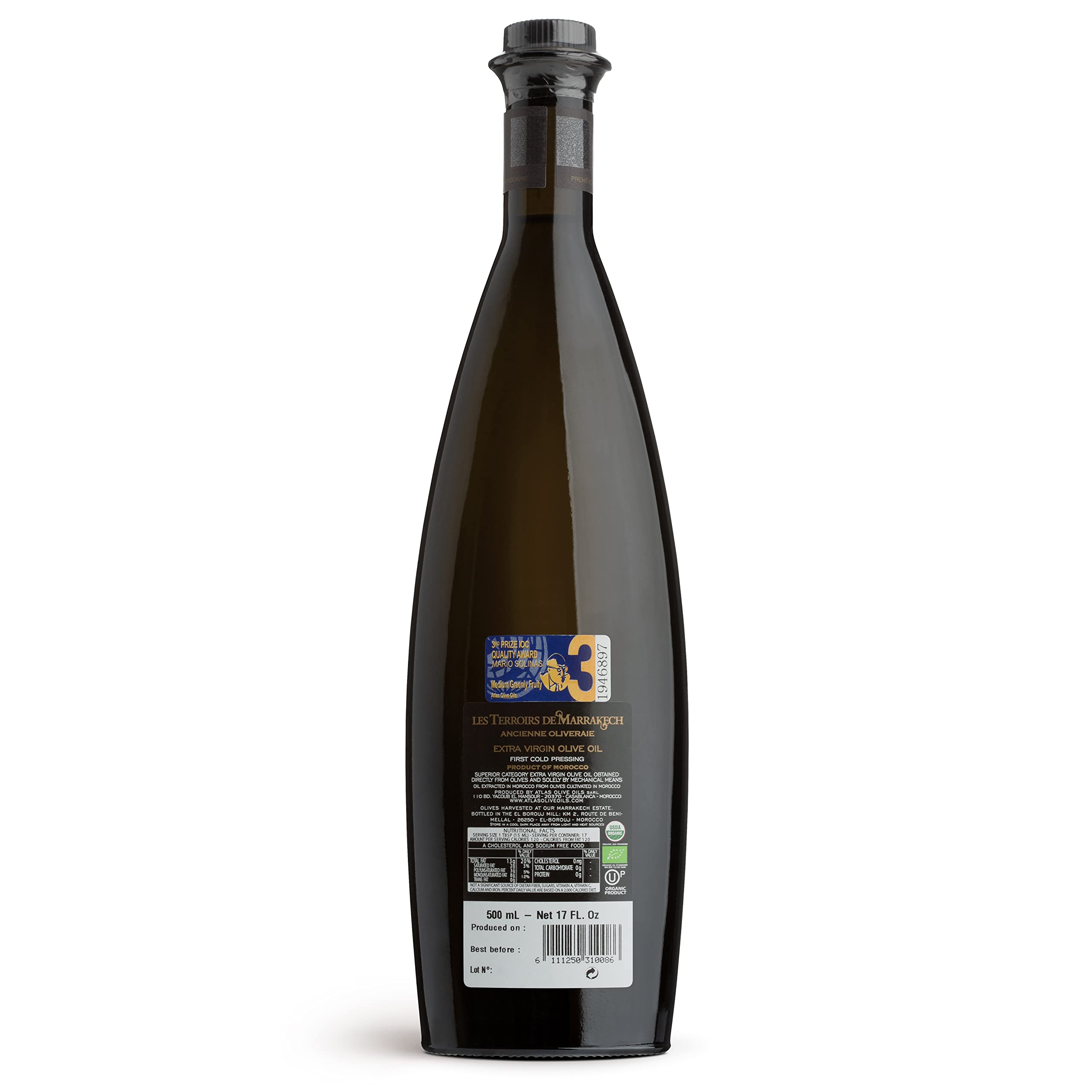 Les Terroirs de Marrakech label close-up highlighting organic certifications