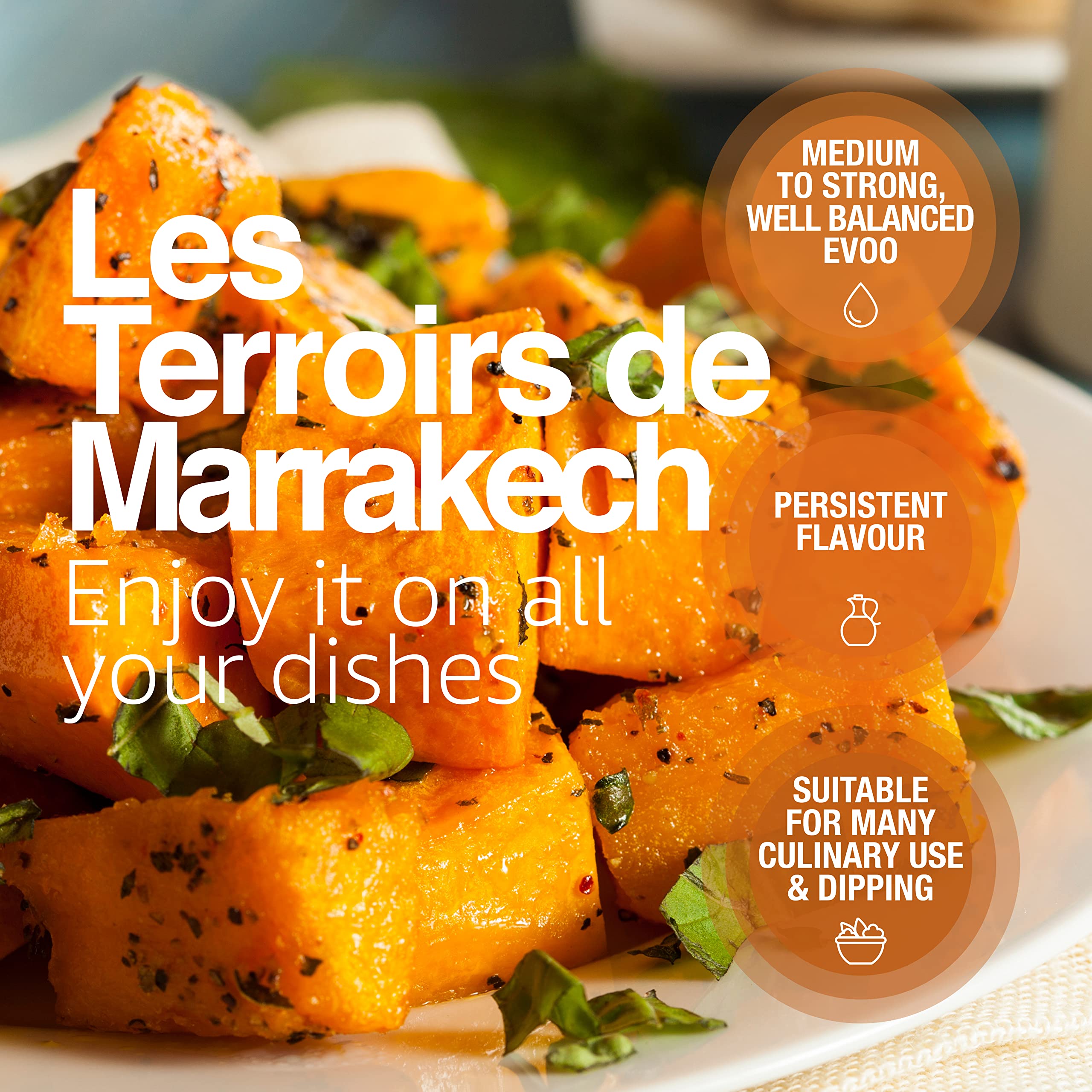 Les Terroirs de Marrakech oil droplet texture illustrating rich viscosity