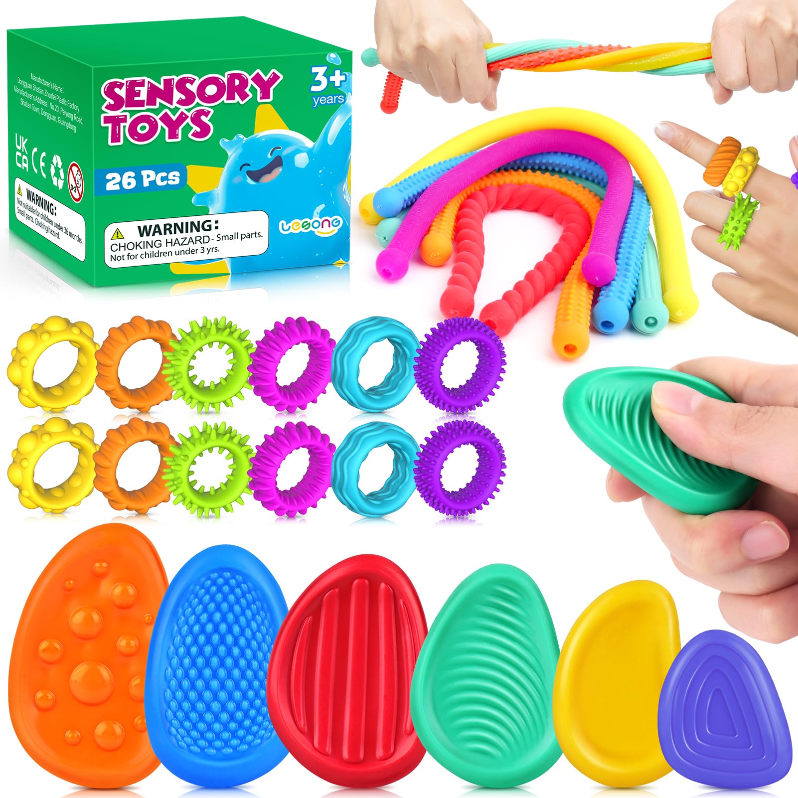 LESONG front packaging showing the 26-piece sensory fidget set and contents