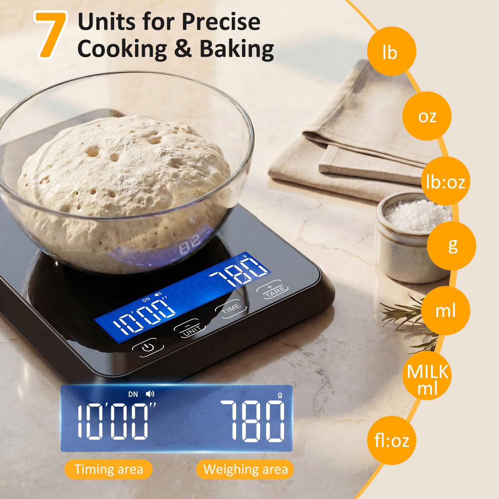 Letron weighing a bowl with tare demonstrated for fast multi-ingredient accuracy