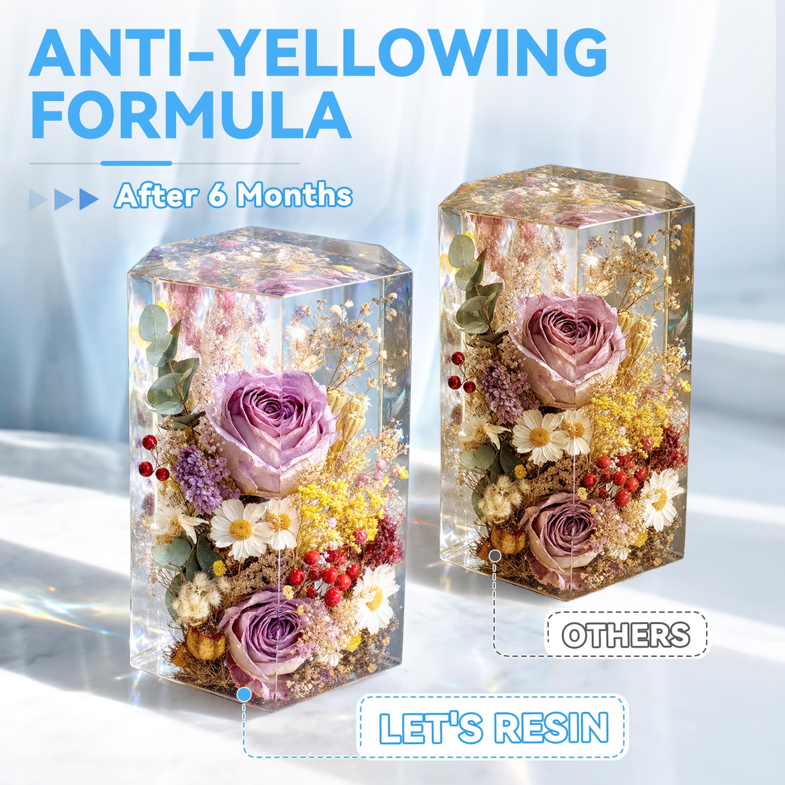 LET'S RESIN cured surface close-up showing crystal-clear, glass-like gloss