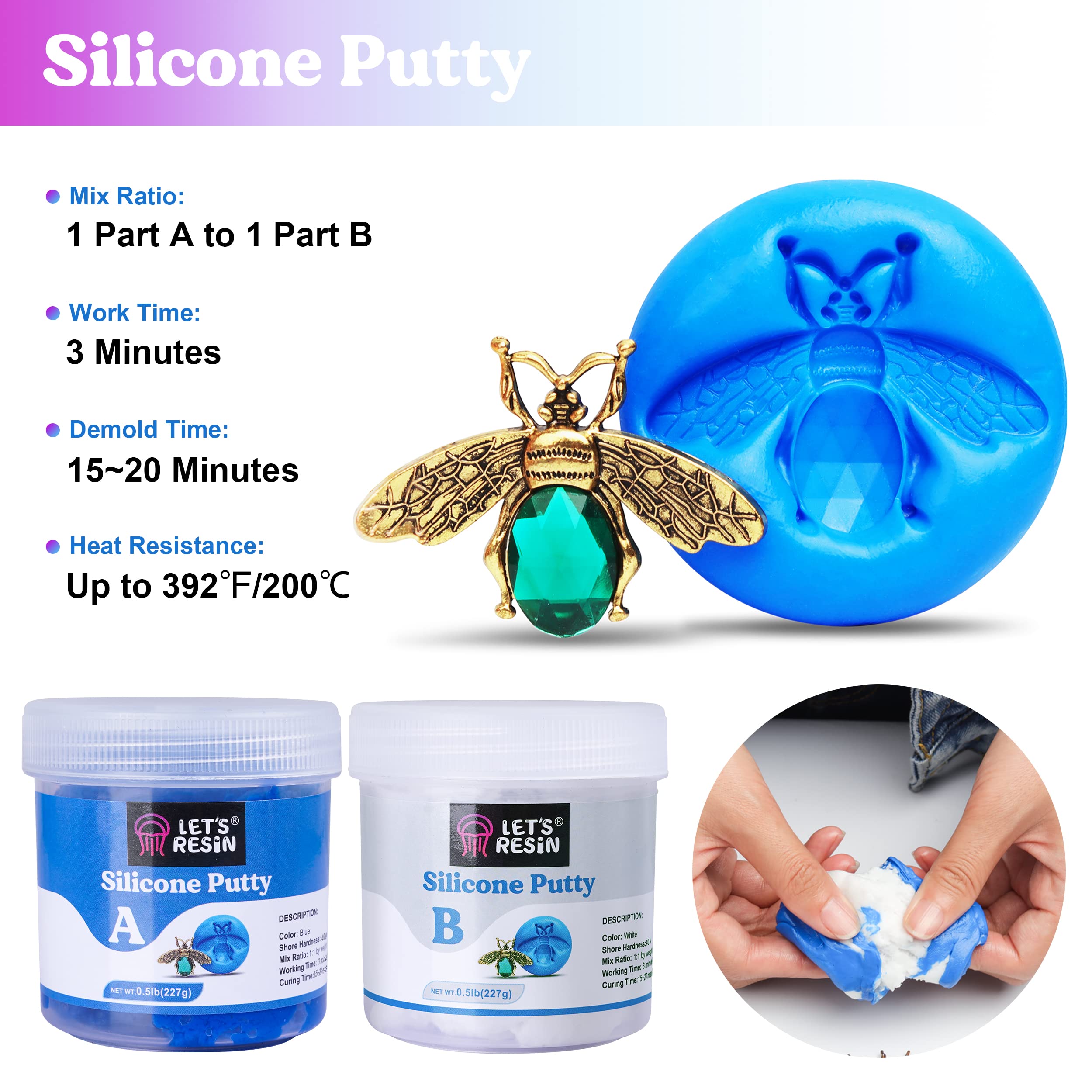 LET'S RESIN blue and white portions displayed to show equal-mix method
