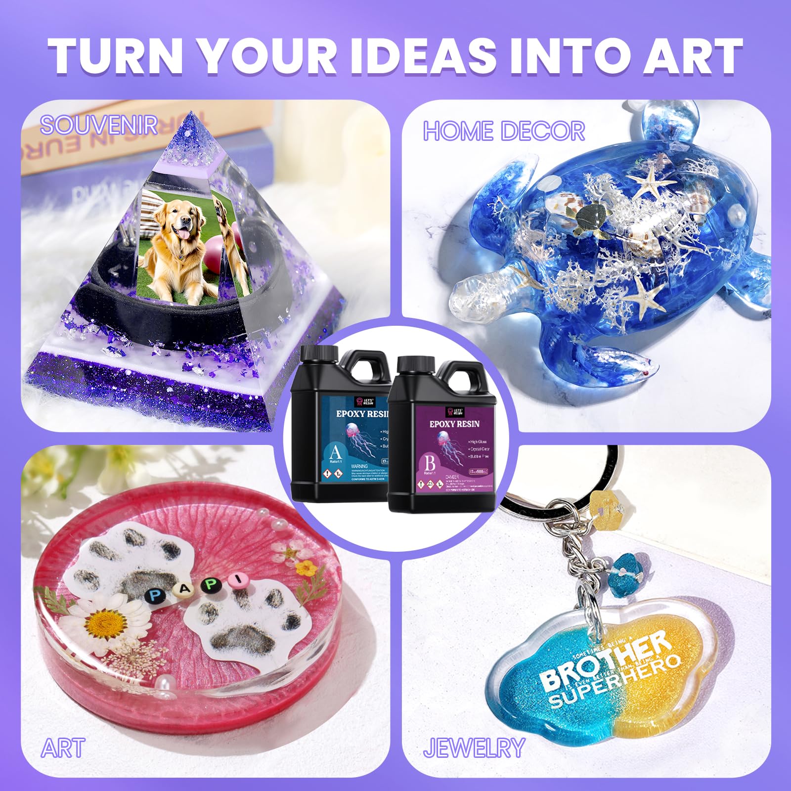 LET'S RESIN on an artist's workstation creating resin art to show practical hobby use