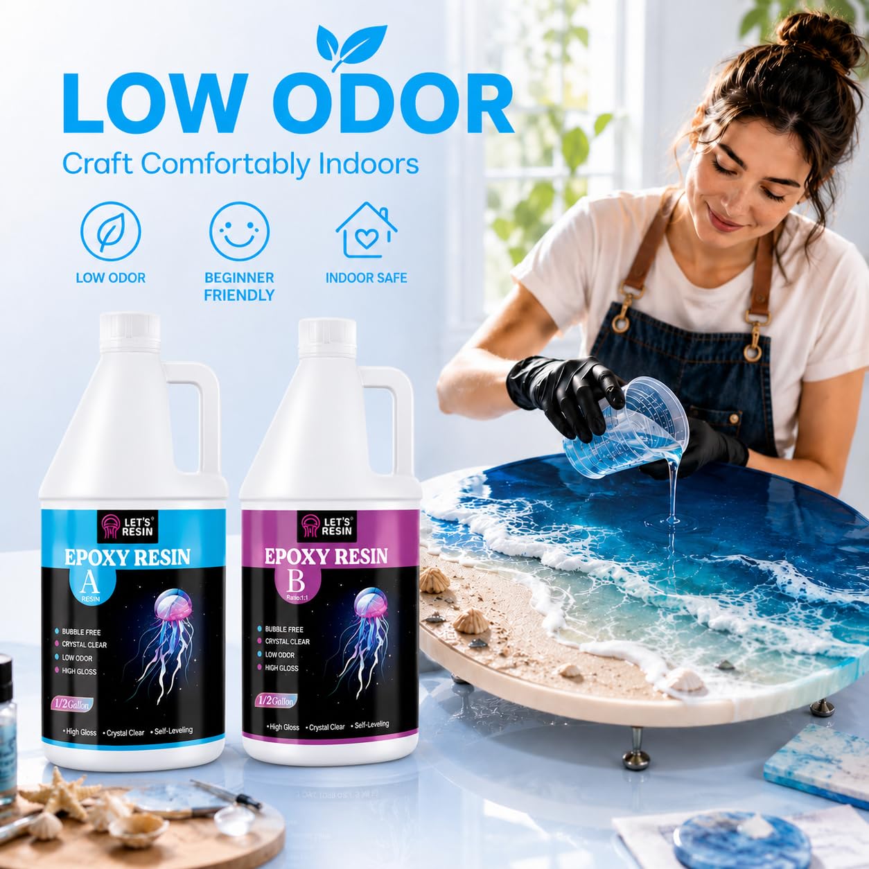 LET'S RESIN measuring and mixing 1:1 by volume for accurate, beginner-friendly use