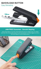 Leven stapler open loading chamber displaying quick-load button for fast refills