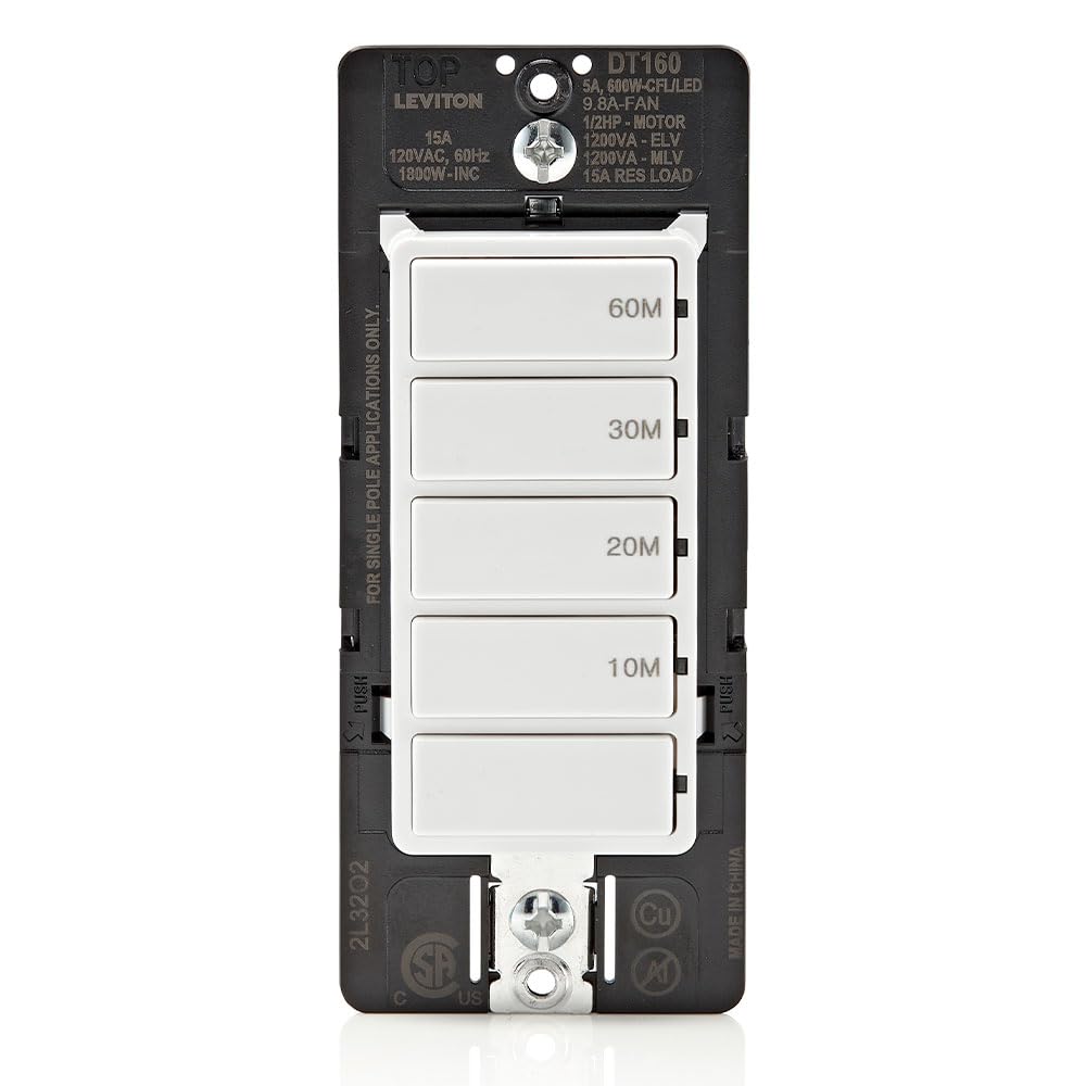 Leviton front view timer switch shows clean Decora look and easy operation
