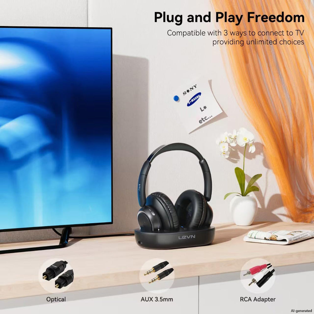 LEVN headset placed on dock charging fast and keeping headset ready