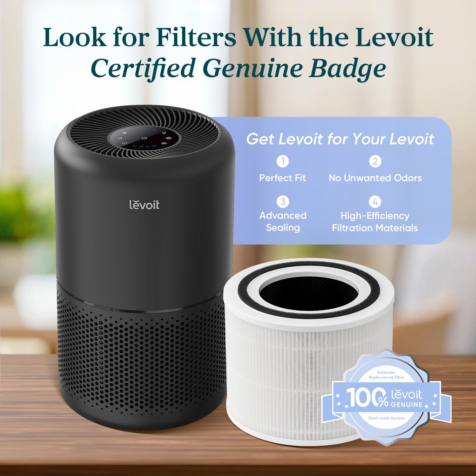 Levoit placed in bedroom highlighting quiet operation for sleep comfort