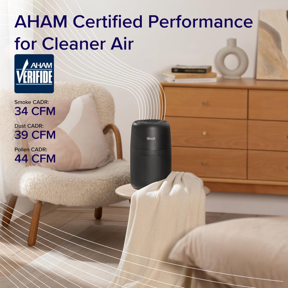Levoit Core Mini-P on office desk improving small-room air quality