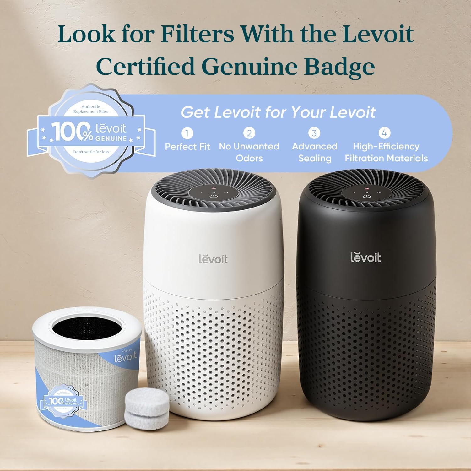 Levoit Core Mini-P next to book demonstrating portable small footprint