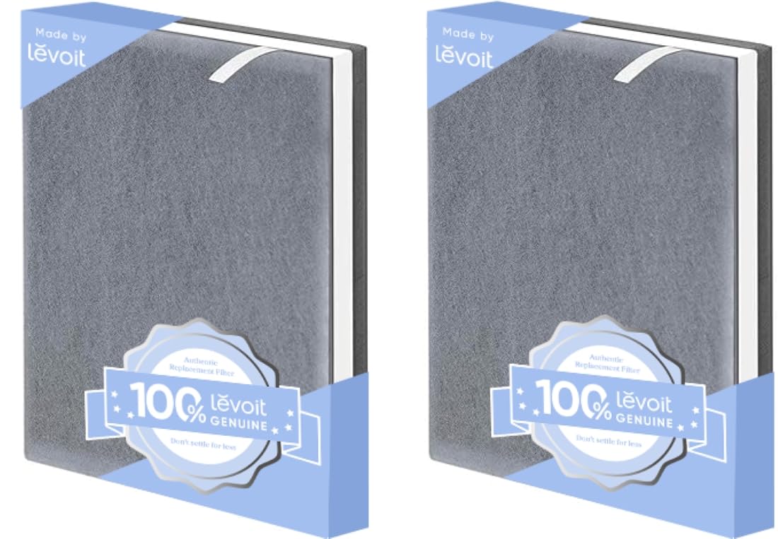 Levoit front view of replacement filter pack showing compatibility and benefit