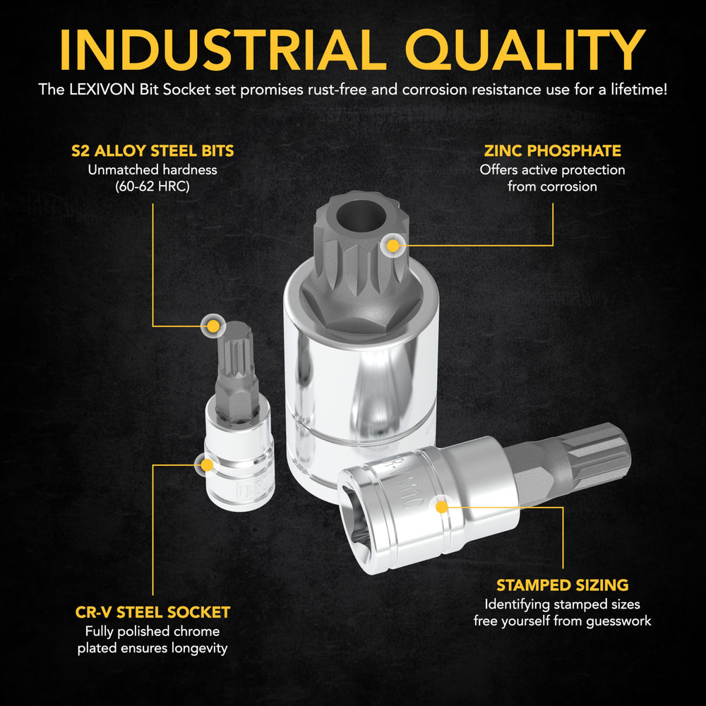 LEXIVON bit socket engaged on engine bolt demonstrating secure removal advantage