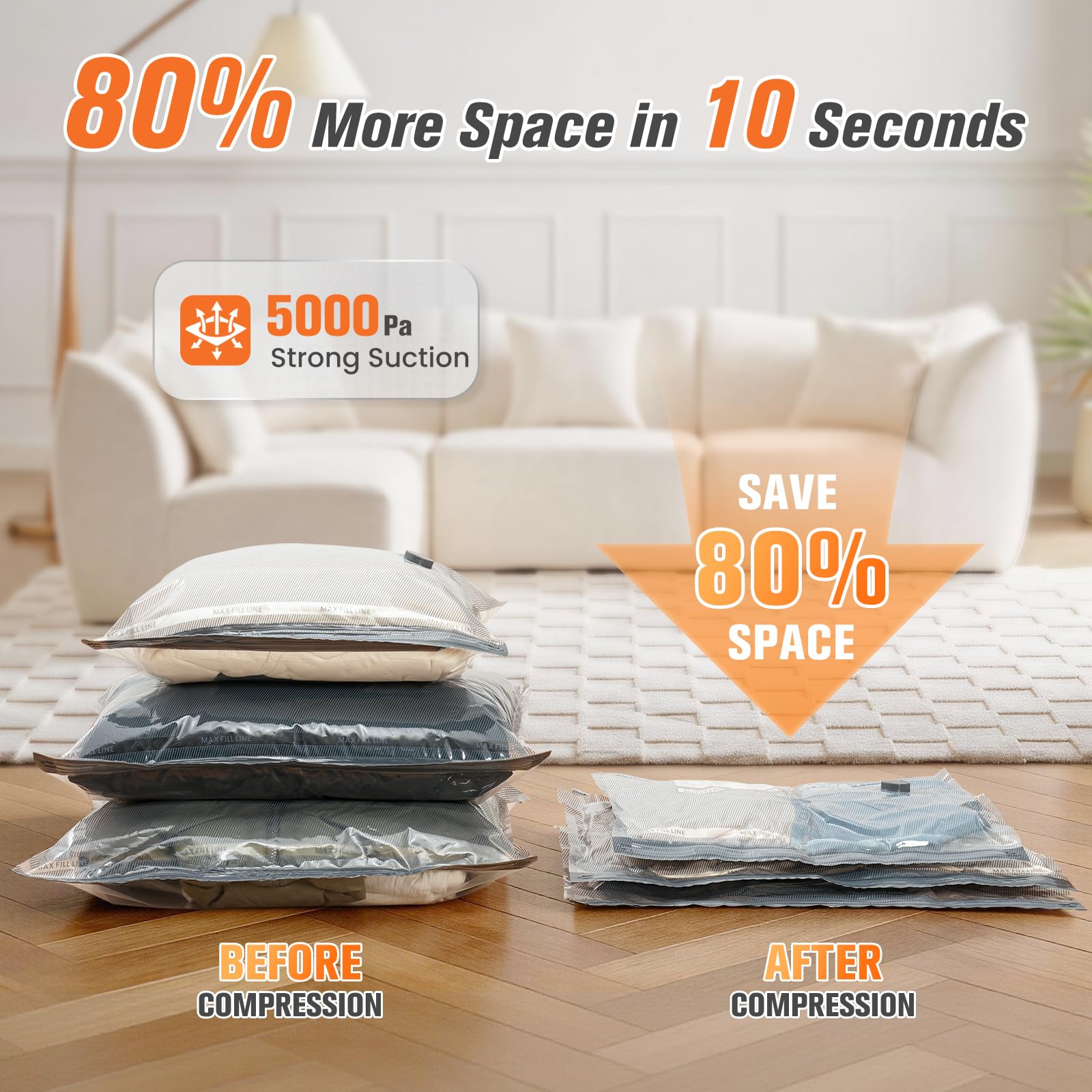 lezecur compressed clothes inside bag demonstrating maximum space savings benefit