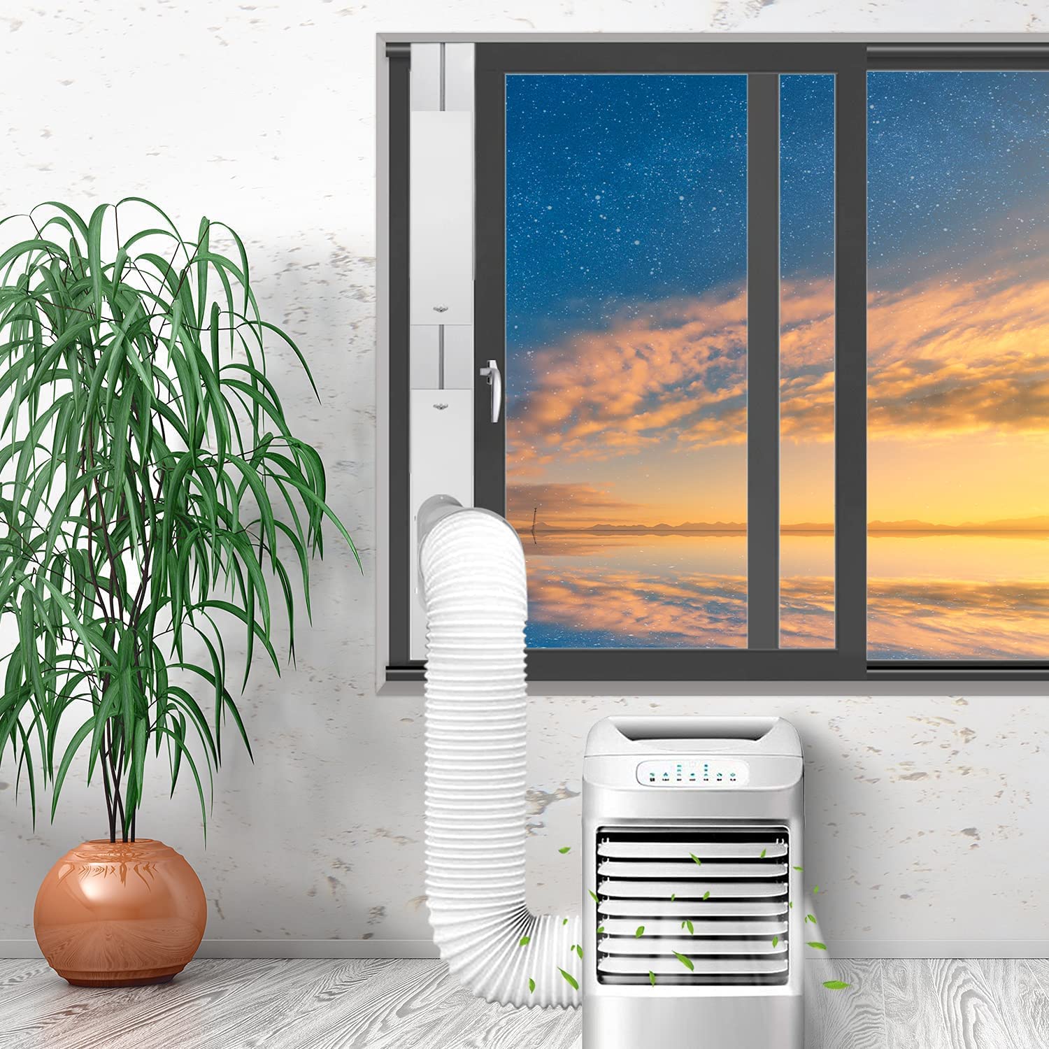 LEZIFU installed in a vertical sliding window showing neat venting and improved cooling benefit