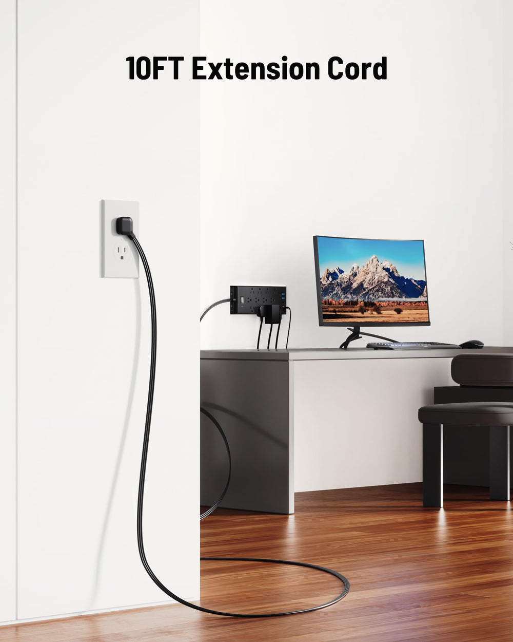 LeZone 10ft cord stretched to show reach and flexible placement benefits