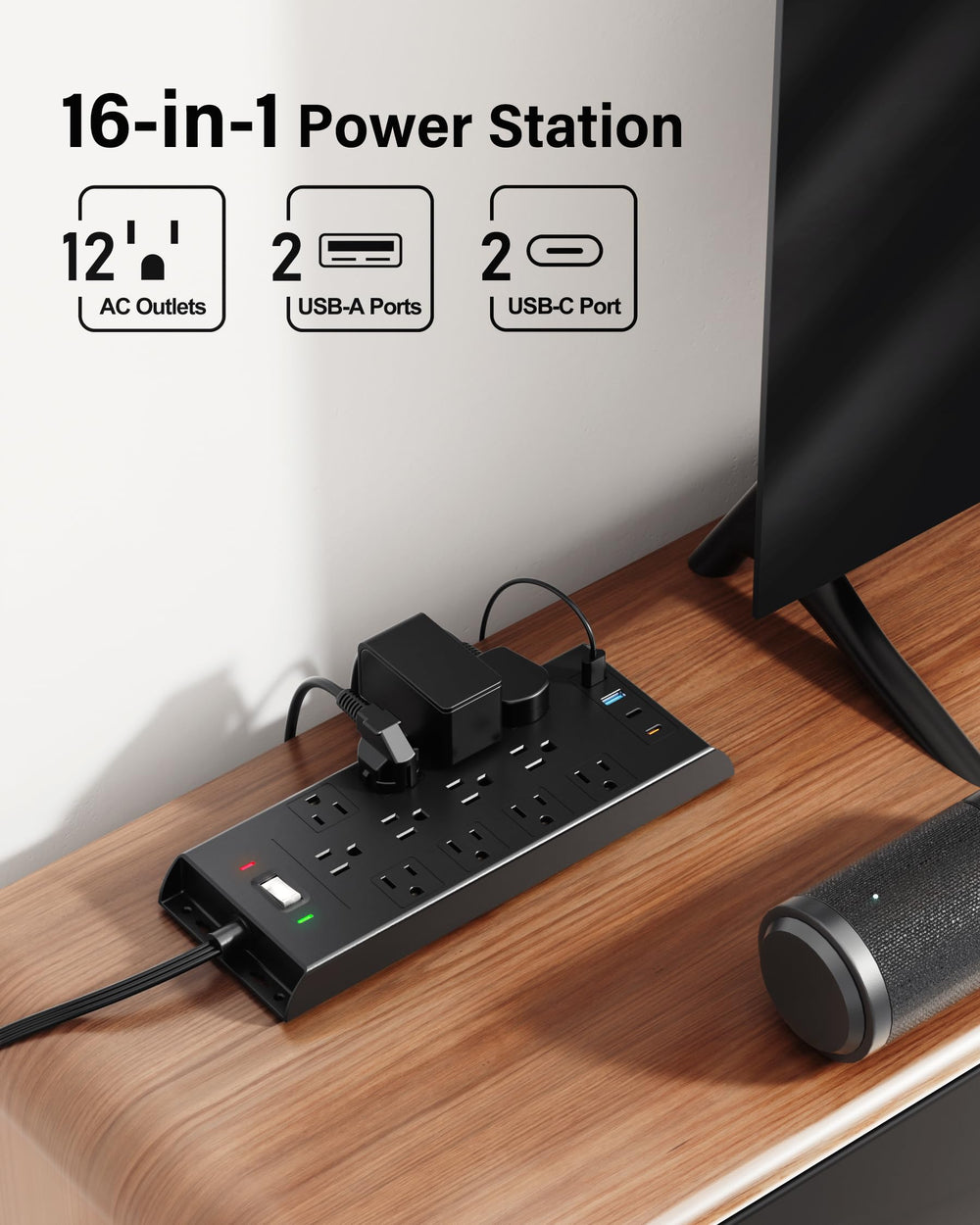 LeZone ultra-thin flat plug close-up fitting behind furniture to save space