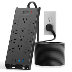 LeZone front view of power strip showing outlets and ports for efficient charging