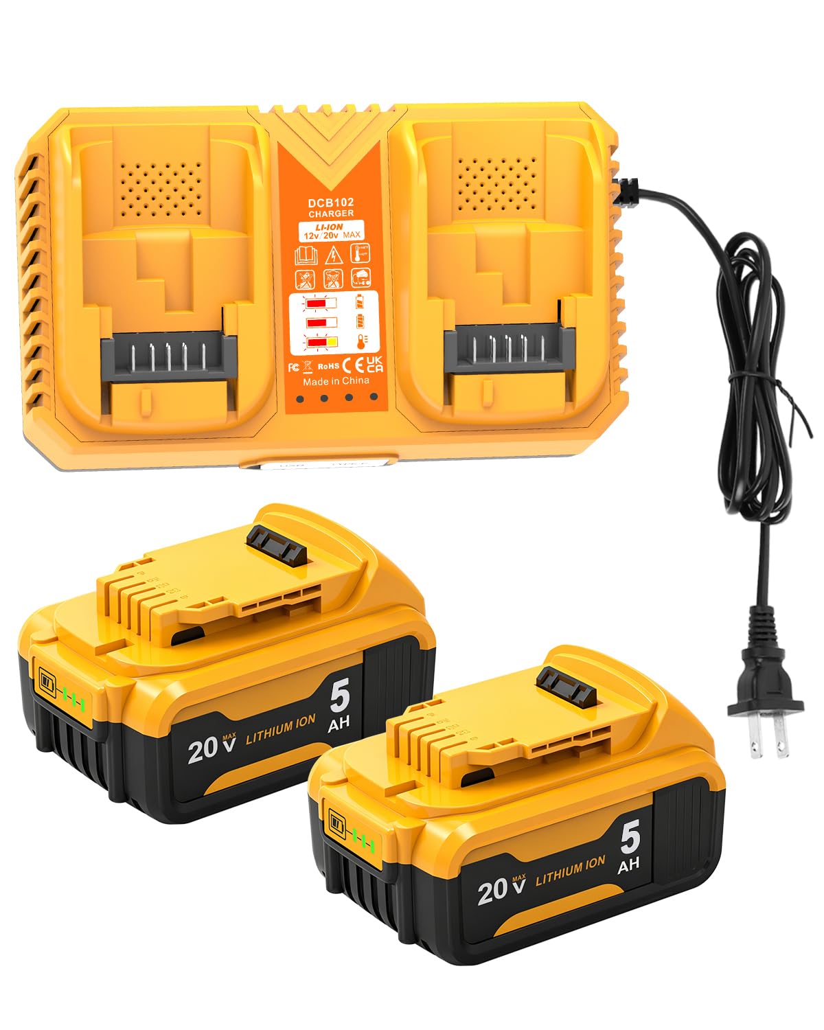 LiBatter front packaging showing two 5.0Ah batteries and charger, clear product view benefits fast replacement