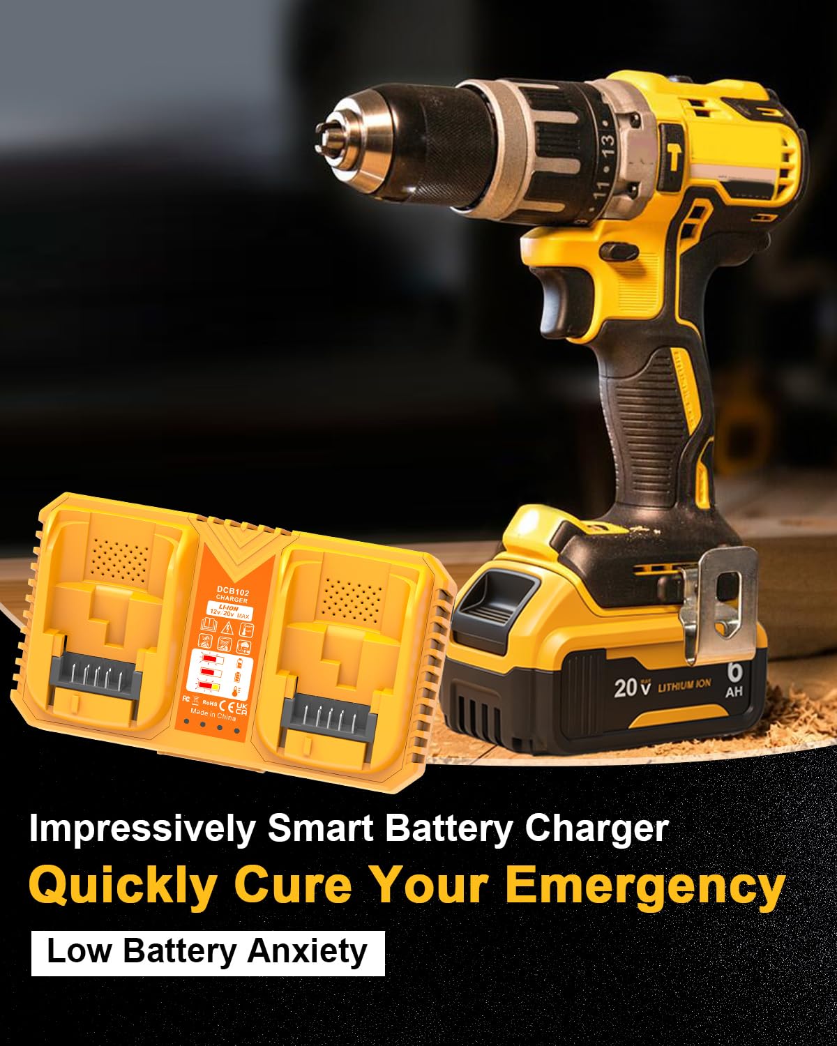 LiBatter batteries and charger on a workbench in use, lifestyle shot showing jobsite readiness