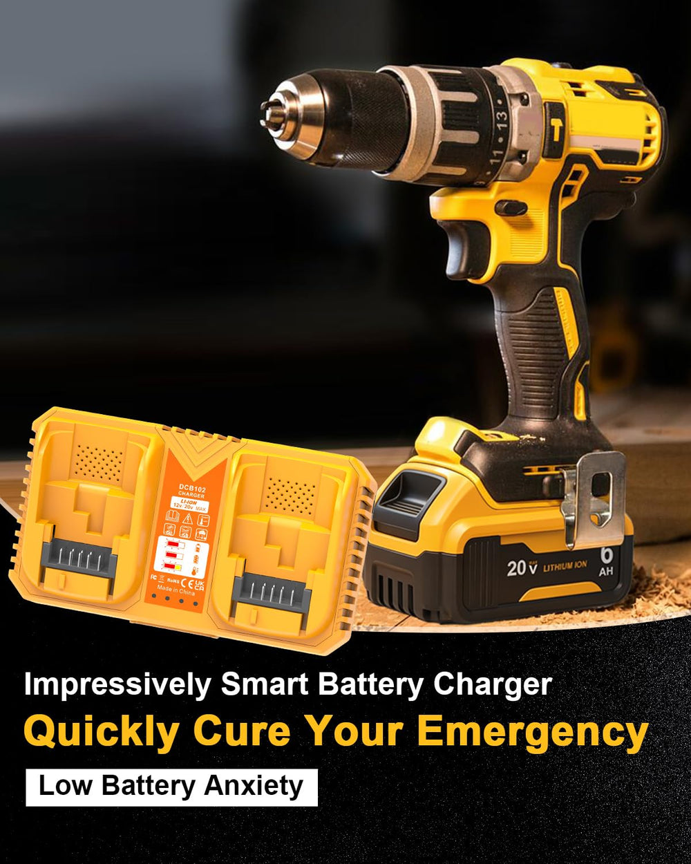 LiBatter batteries and charger on a workbench in use, lifestyle shot showing jobsite readiness
