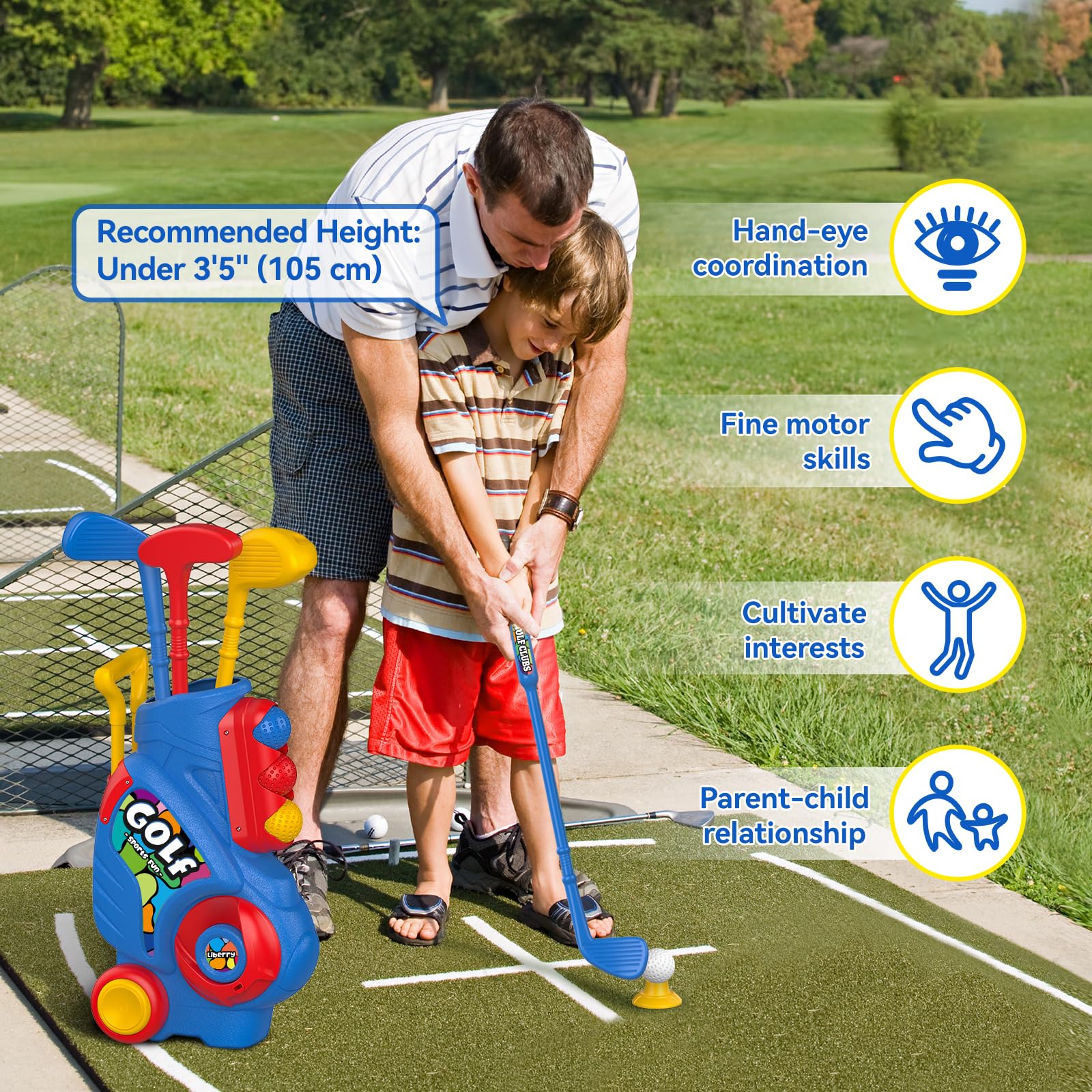 Liberry golf cart side profile with wheels and retractable handle for portability