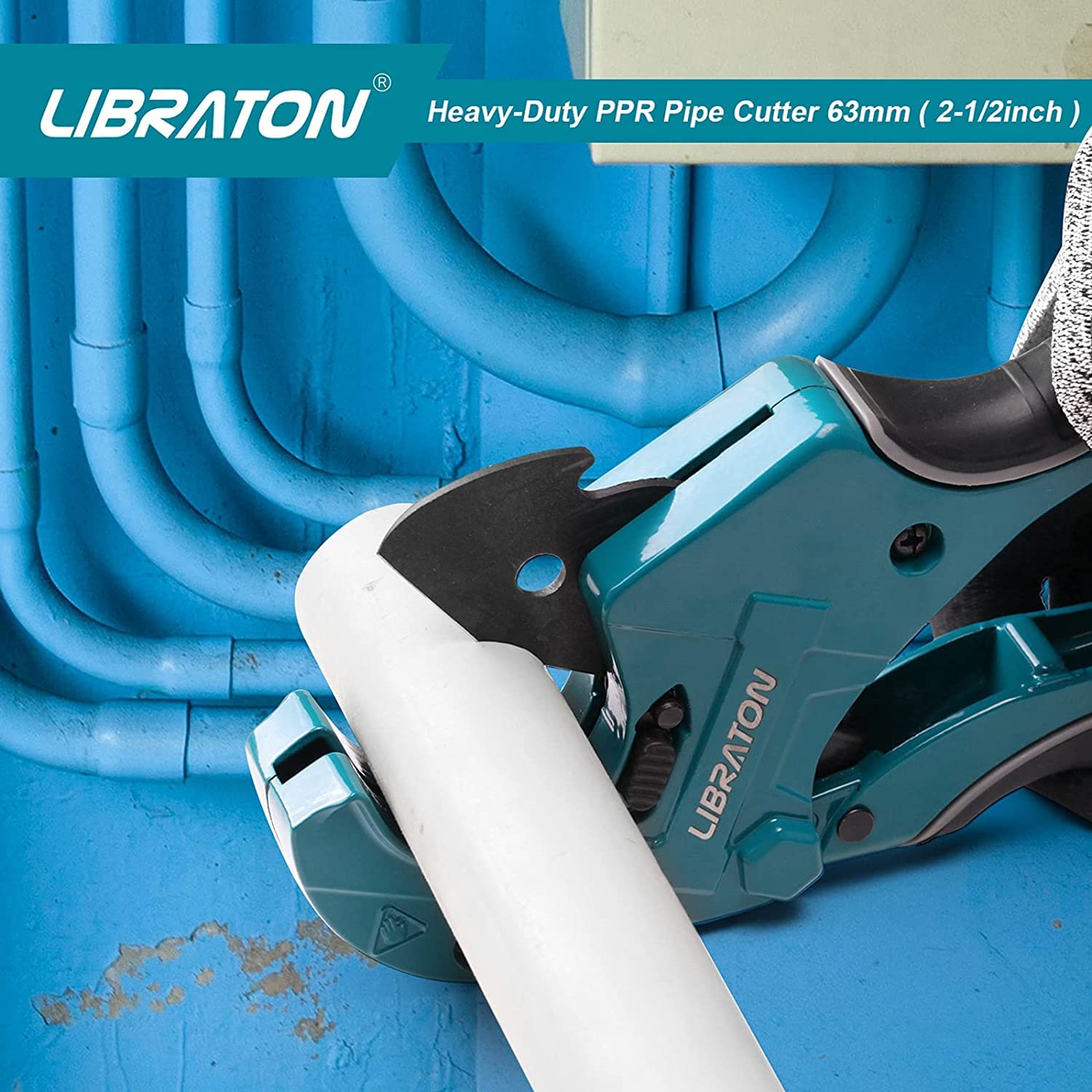 LIBRATON cutter beside tape measure for scale, shows maximum 2-1/2 inch capacity