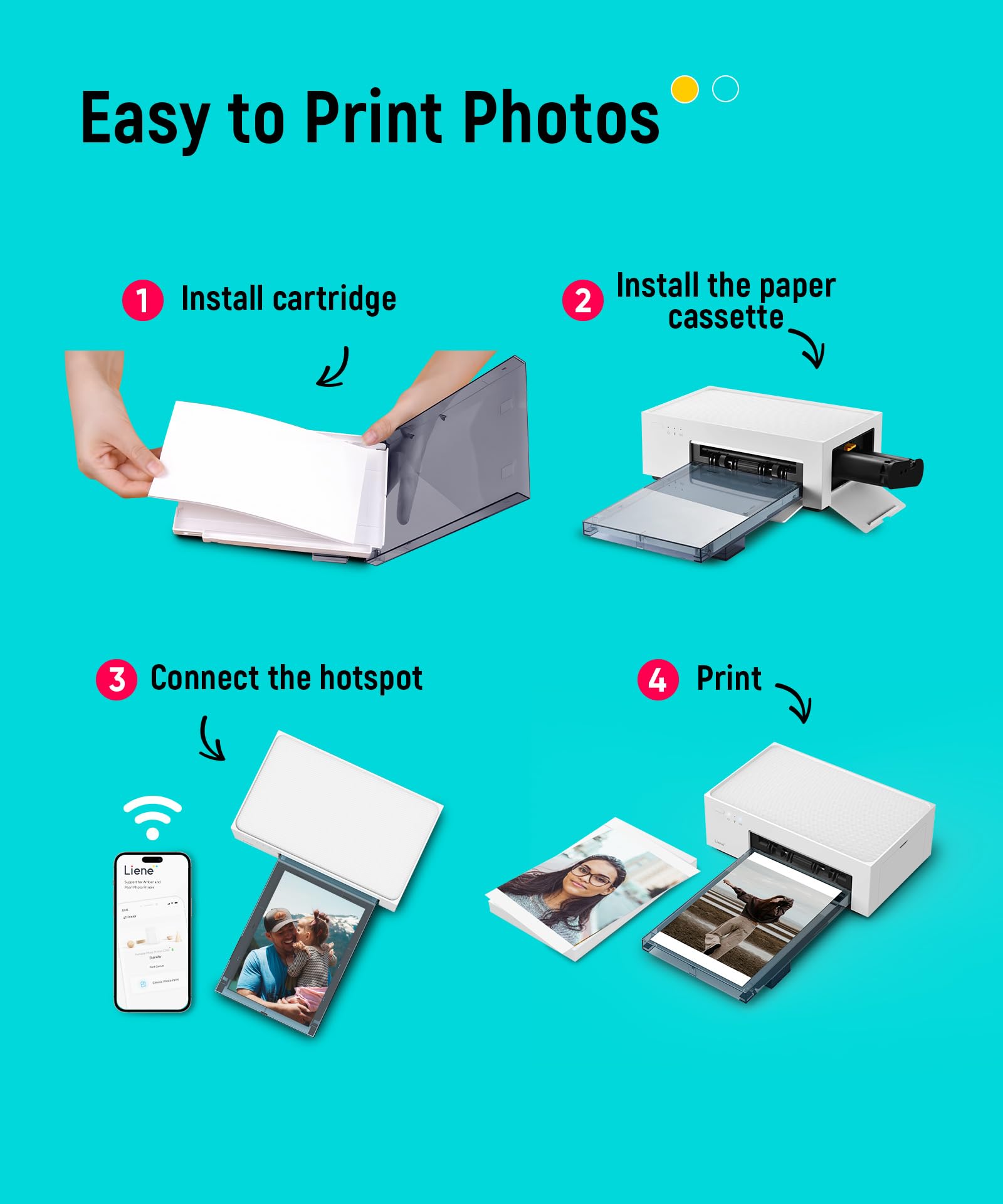 Liene M100 packaging with three cartridges and 100 sheets showing complete kit benefit