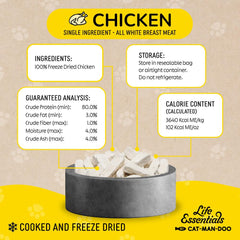Life Essentials by Cat-Man-Doo scattered chicken bites highlighting crunchy low-fat snack
