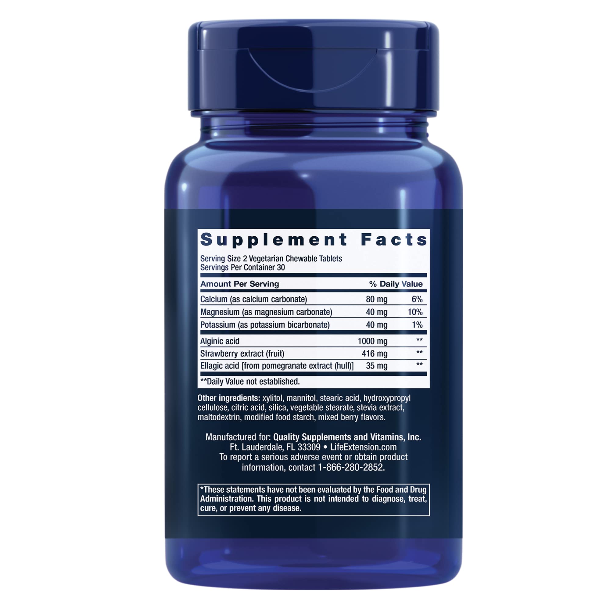 Life Extension tablets close-up showing chewable texture and quick relief