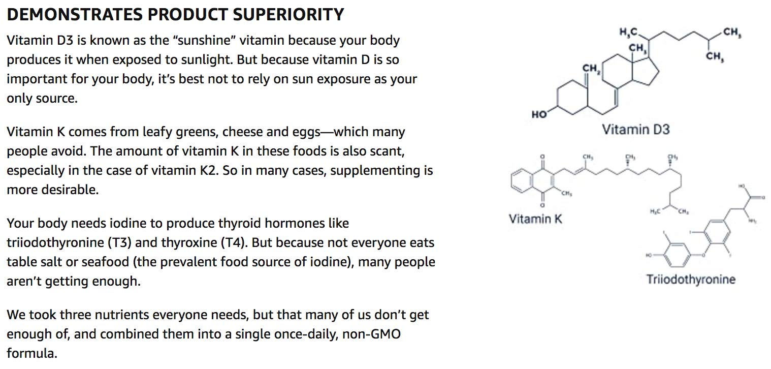 Life Extension ingredients array with capsules and sea-iodine visual benefit