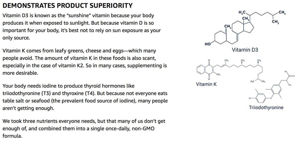 Life Extension ingredients array with capsules and sea-iodine visual benefit