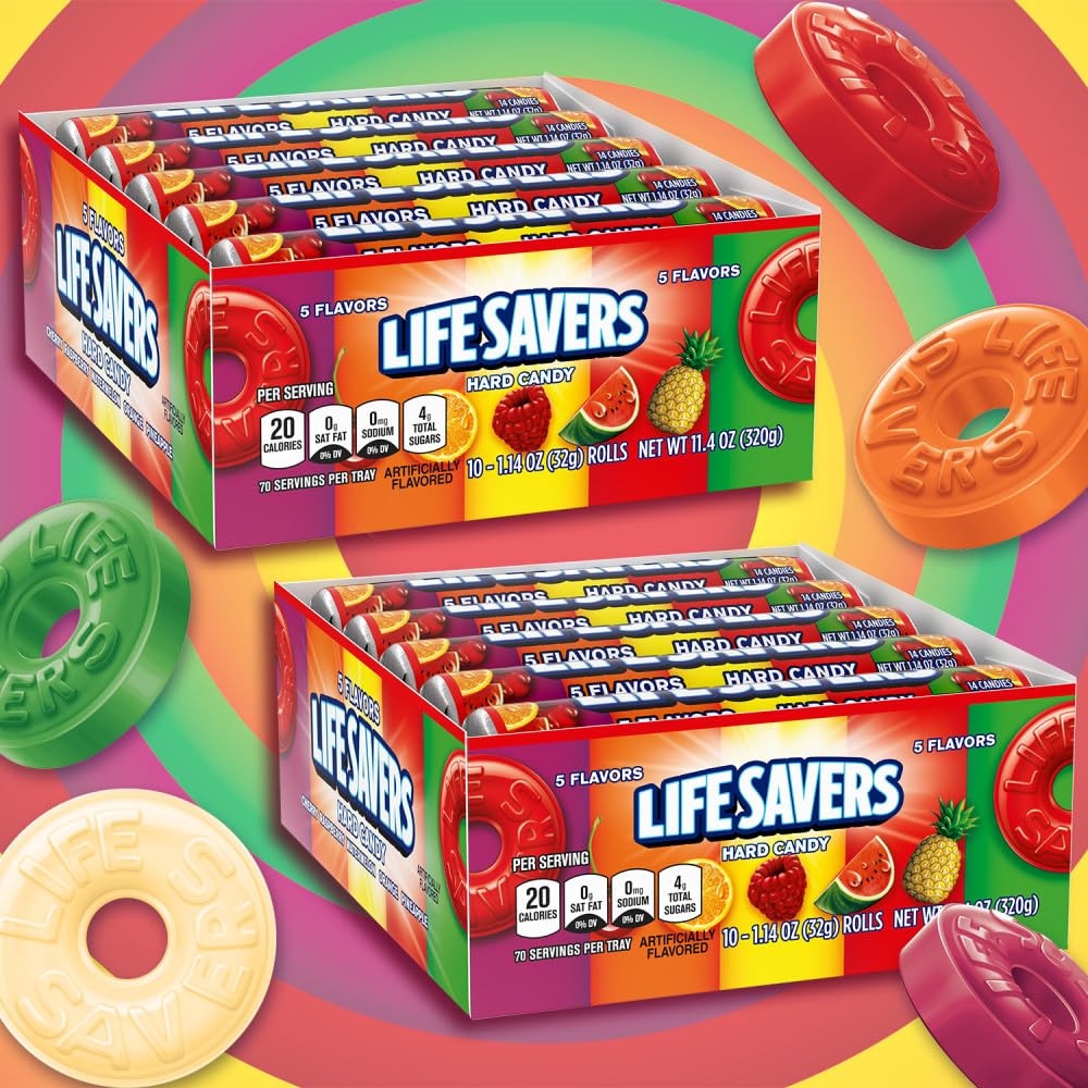 Life Savers roll close-up with visible individually wrapped convenience for sharing