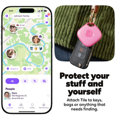 Life360 Tile clipped to keys illustrating quick attachment and convenience